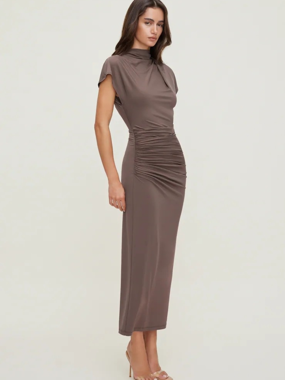 Dynamite Original Contour Ethereal Dress Brown Midi